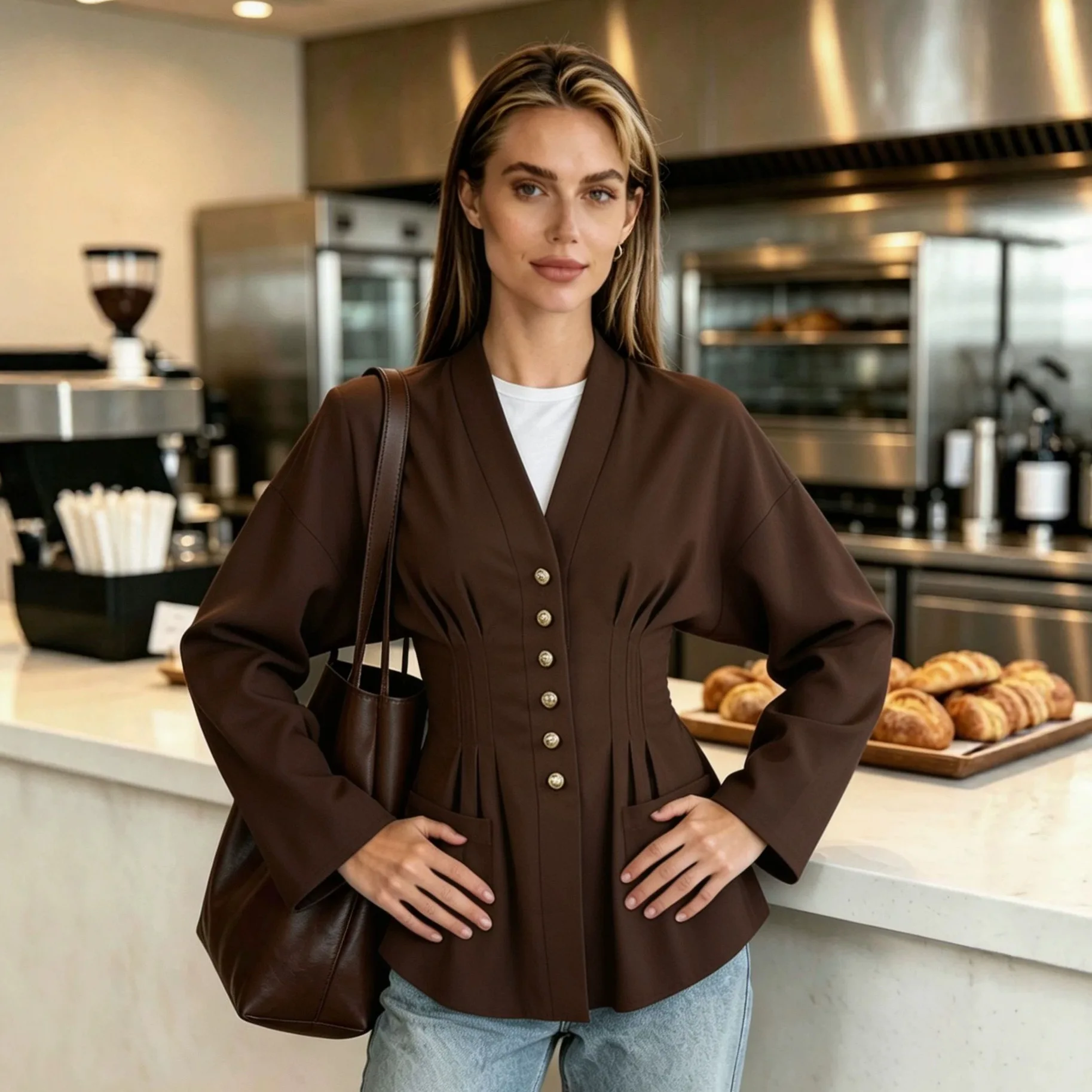 CGC Original Brand 2026 New Women Blouses And Shirts Luxury Elegant V-Neck Shirts Spring Autumn Long Sleeves Female Clothing