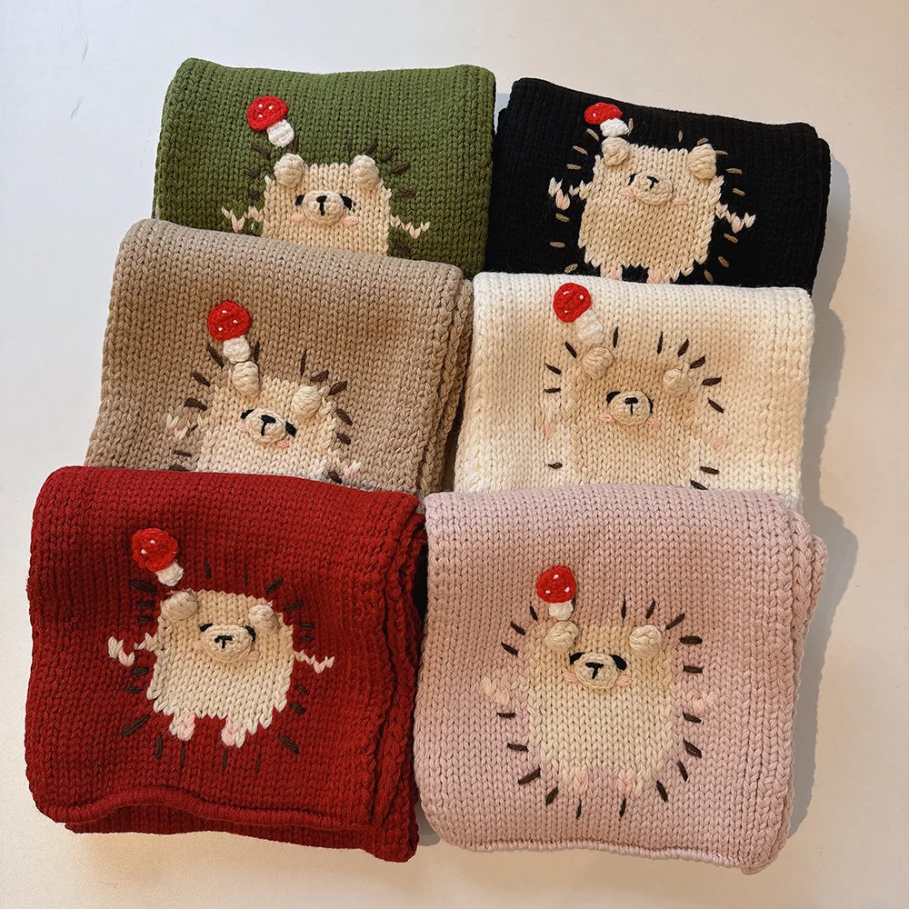 

Женские шарфы Kawaii ручной работы вязание зимний утолщенный теплый удобный милый корейский шарф с вышивкой в виде гриба и медведя