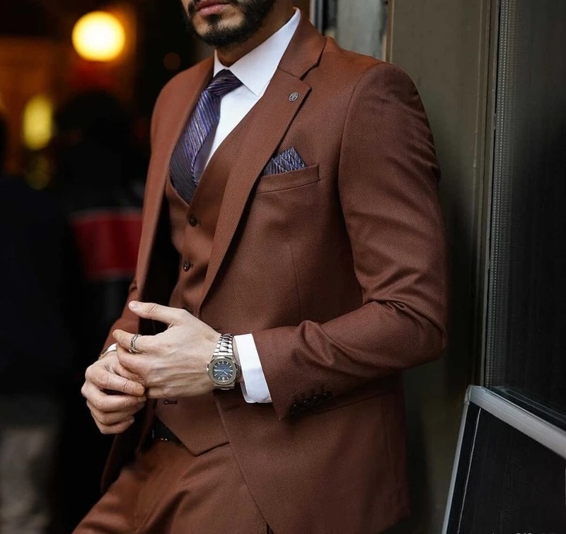 Brown Men's Suit Notch Lapel Single Breasted Formal Business Office 2 Pcs