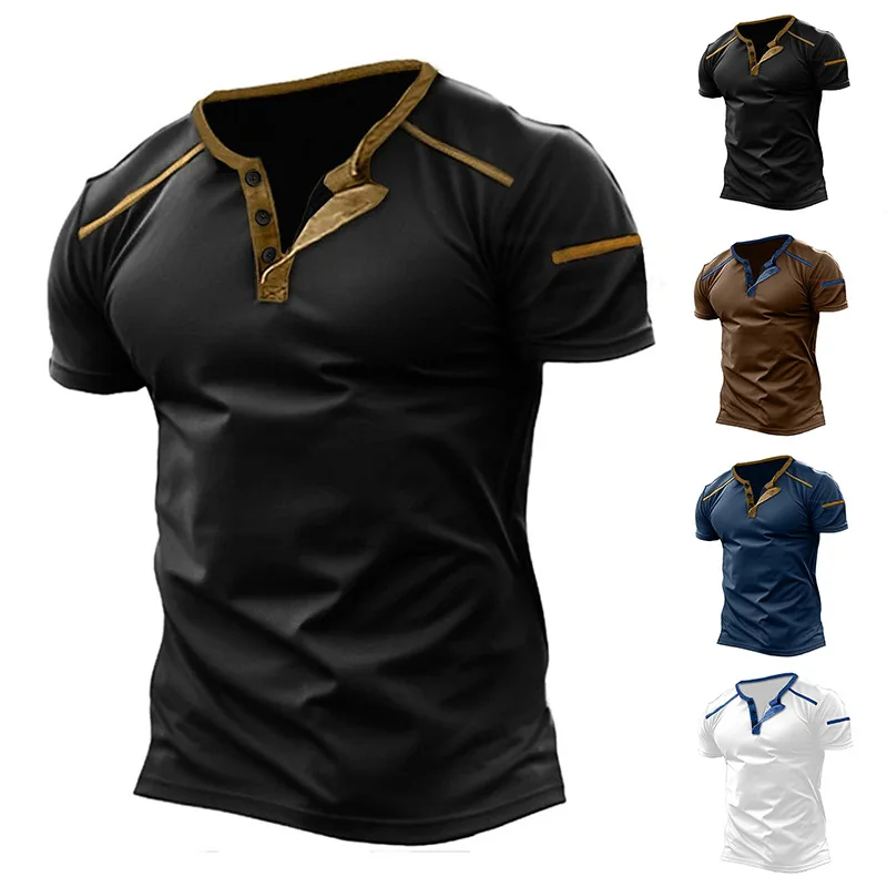 

Summer Faith Letter 3D Print Henley Shirts Men's Fashion Streetwear Oversized Button Short Sleeve T Shirt Tees Tops Man Clothing