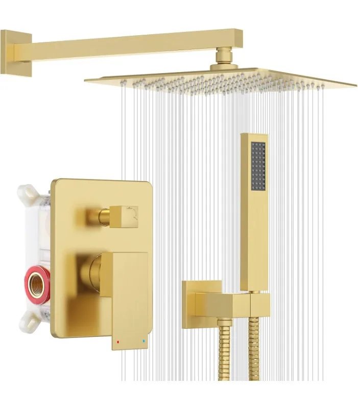 Gold Shower System, 12 Inches Gold Shower faucet Set with Pressure