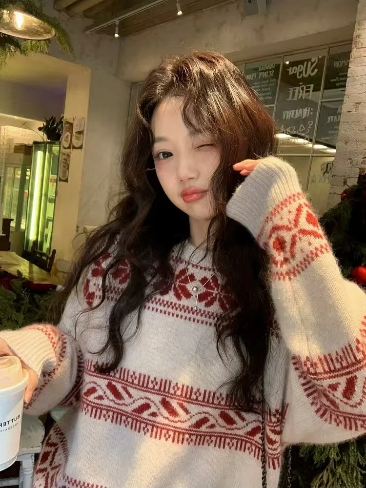 

New Women's Sweater Autumn/Winter 100% Merino Wool Sweater Casual Loose High Collar Pullover Fashion Korean Jacquard Women's Top