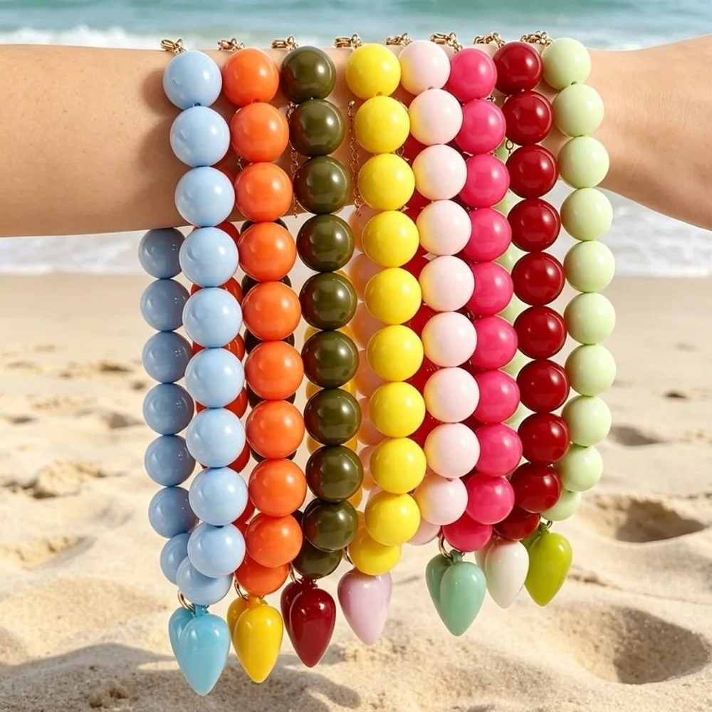 New Acrylic Heart Pendant Necklace Bohemian Style Adjustable Pendant Jewelry Colorful Beads Beaded Necklace Women