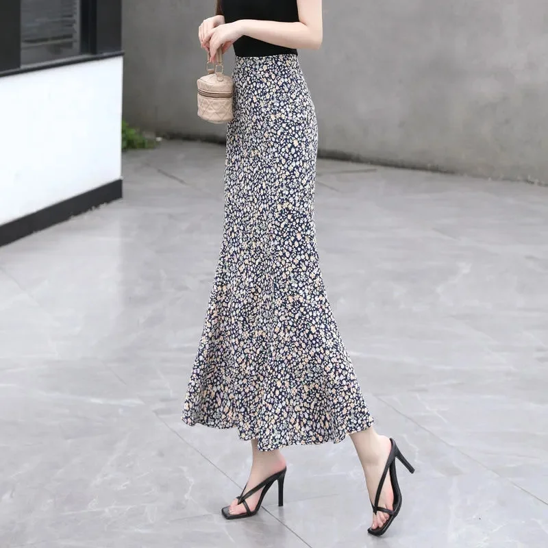 Summer Lady High Waist Fishtail Maxi Skirt 2025 Femme Flounce Long Skirts High-grade Women Medium Long Styles Hip Hugging Skirt