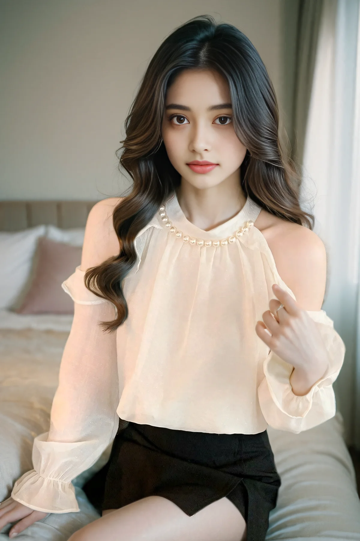 Women Tops Strapless Long Sleeve Off Shoulder Summer Spring Blouse Korean Fashion Style Shulderless Chiffon Solid Pullover