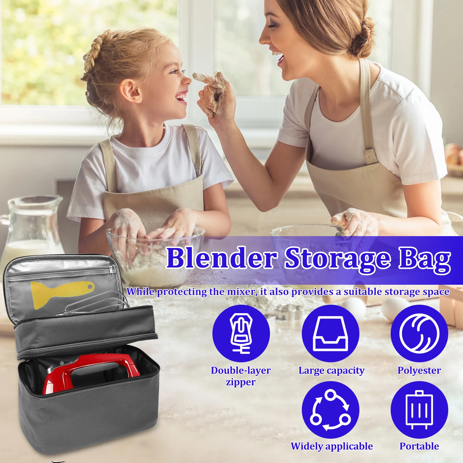 2 Layer Mixer Dust Cover Portable Immersion Blender Attachment Storage Bag with Handle Hand Mixer Carrying Bag for Home Travel