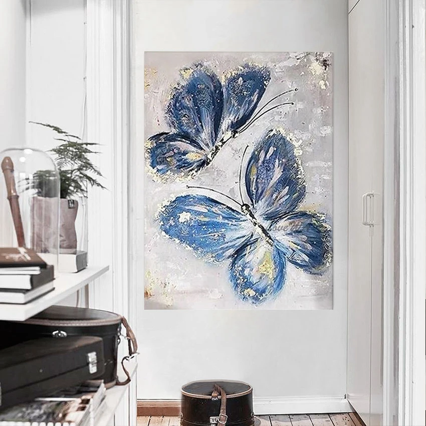 

Blue 3d Butterfly Oil Painting No Frame Wall Hangings Animal Acrylic Picture Abstract Art Handmade Paintings On Canvas Decor