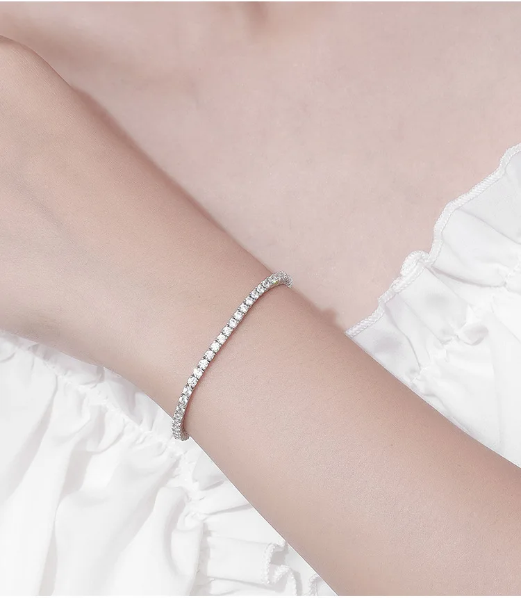 الفاخرة الصلبة البلاتين PT950 المرأة 2.5 مللي متر مويسانيتي سوار الماس Ins المتخصصة تصميم كامل الماس تنس سلسلة