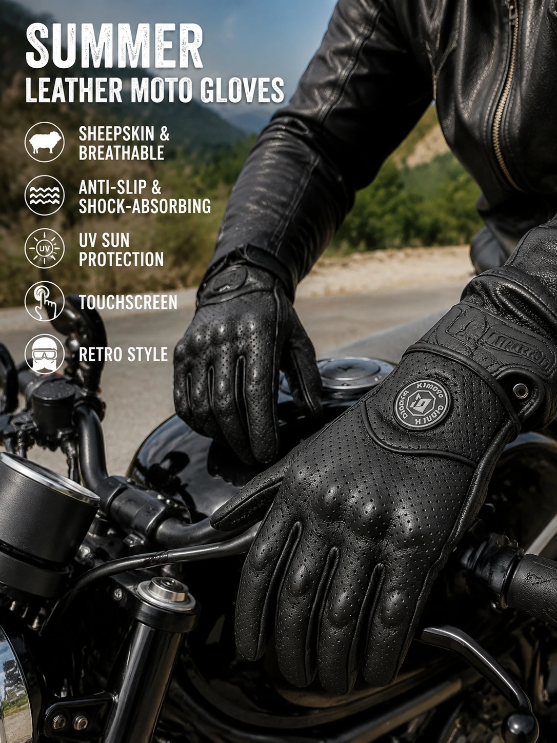 All Season Goat Skin Motorcycle Riding Gloves Touch Screen Anti‑Fall Protective Full Finger Leather Gloves For Men Women Motocro