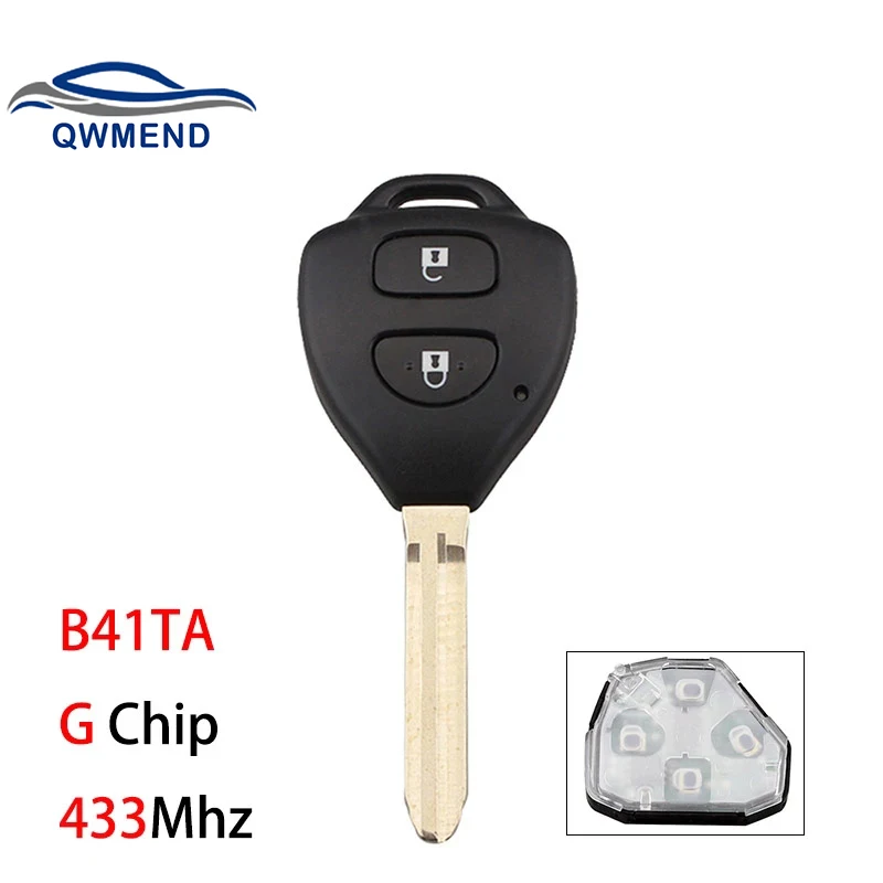 QWMEND B41TA for Toyota Key G Chip 2BUT Car Remote Key for Toyota Hilux 2009-2015 Toyota Yaris 2011-2014 Smart Car Key 433Mhz