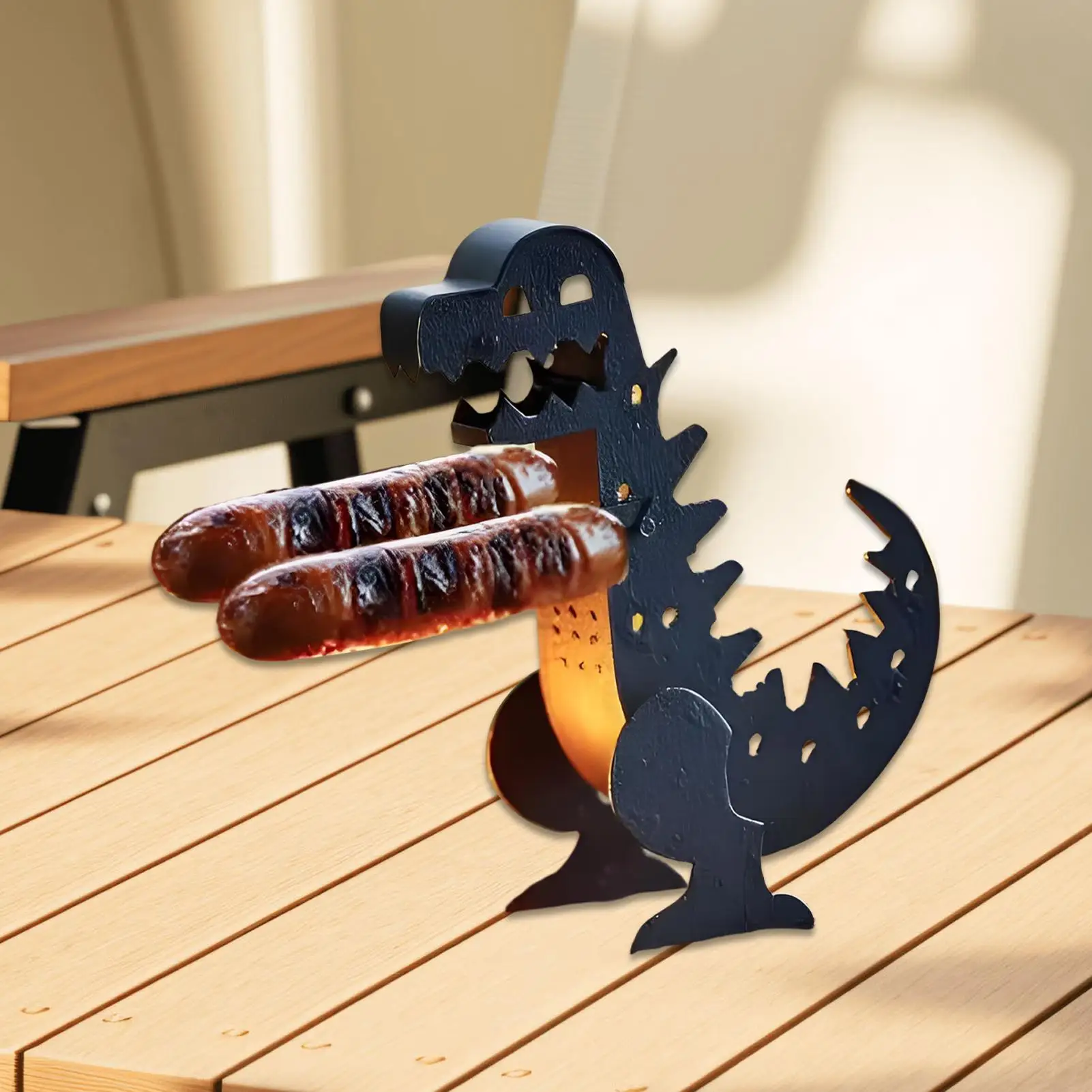 Funny BBQ Sausage Holder Hot Dog Grill Holder Portable Camping Grilling Cookware Dinosaur Sausage Stand For Outdoor Picnics