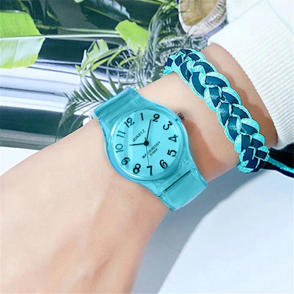Lovely Gifts Transparent Candy Wrist Watch Jelly Quartz Watch Silicone Wristwatch Student Clock