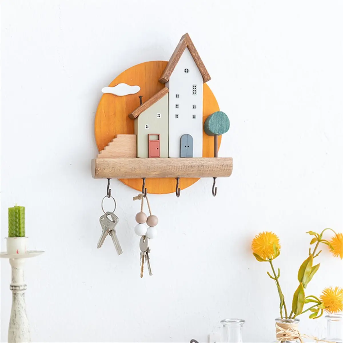 2026 New Cute Art Wooden Key Hook Wall Decorative Shelf Jewelry Hat Clothes Towel Small Items Storage Home Room Decoration Gift