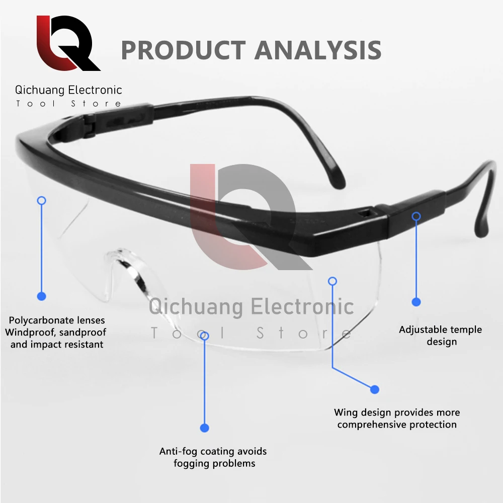 Óculos de Segurança Telescópica Trabalho Anti Poeira Anti-Fog Antisand Windproof Impact Splash Transparente Goggles Eye Protection