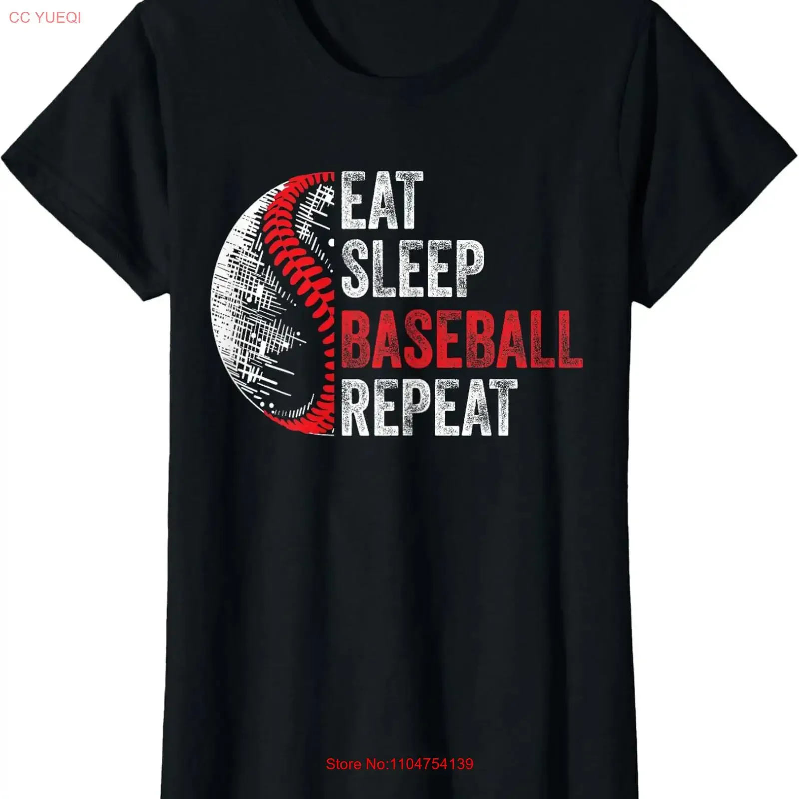 Eat Sleep Baseball Repeat Funny Player Ladies' Crewneck T Shirt vintage Washed Stretched fashion Soft streetwear homme Casual