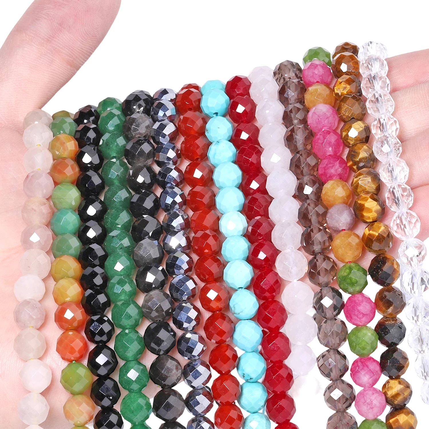 6 8 10mm Faceted Natural Silver Color Obsidian Red Agate Terahertz Turquoise Stone Beads for Jewelry Making Diy Accessories