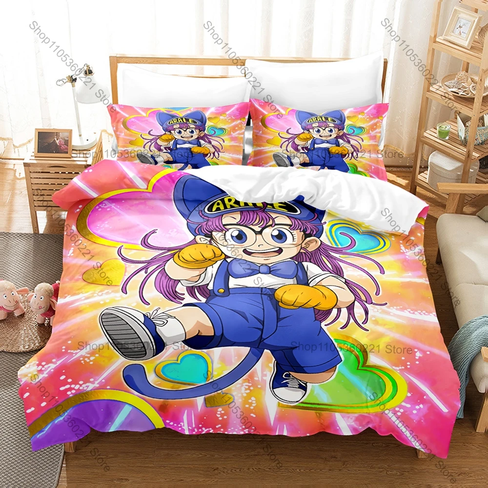 Dr Slump Arale Classic Anime 3D Print Bedding Set Duvet Cover + 2 Pillowcases Soft Polyester Bed Linen Bedroom Decor For Anime