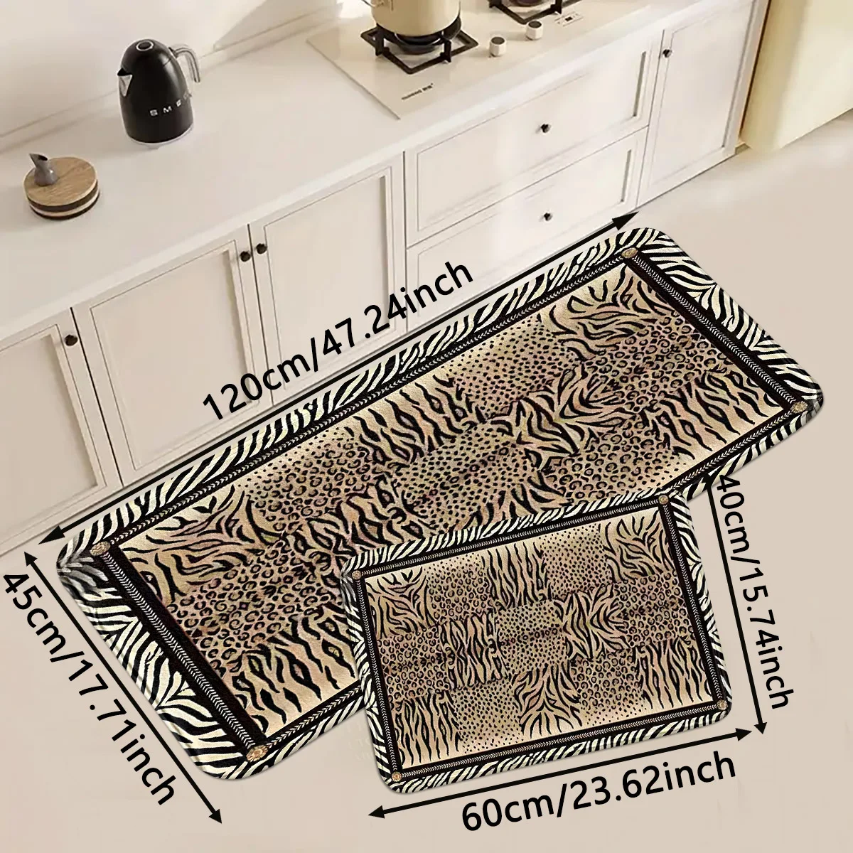 Vintage Wild Charm: Leopard & Zebra Patchwork Long Carpet, Renew Home Style, Cashmere-Like Material