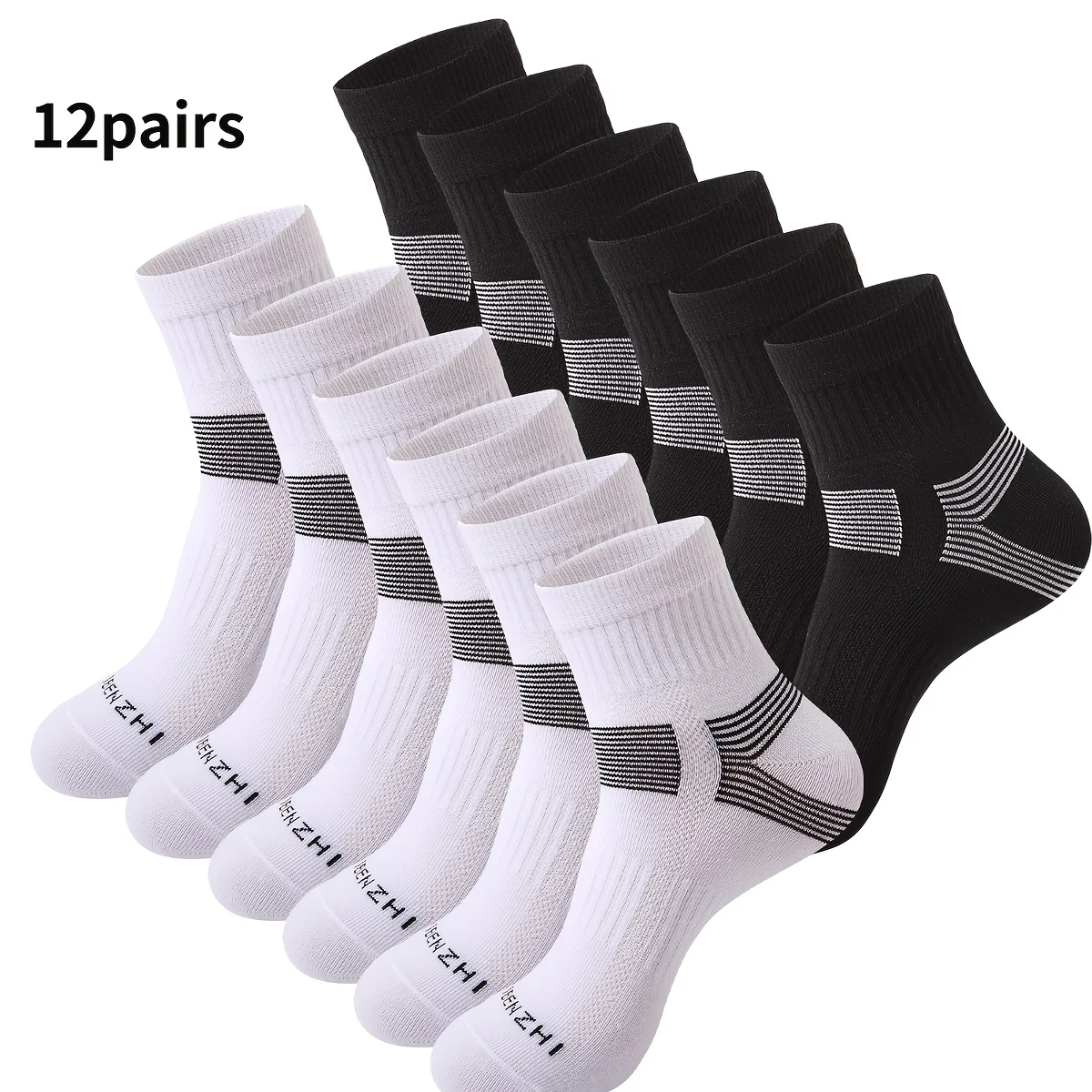

12 pairs Unisex Mid-Low Cut Casual Sports Socks Breathable Mesh Design for Comfortable Fit Men's Women's Sport Crew Socks