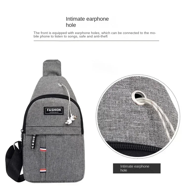 Men Chest Bags Casual Waist Bags USB Charging Earphones Cable Hole Crossbody Bags Shoulder Nylon Waist Packs Sling Bag