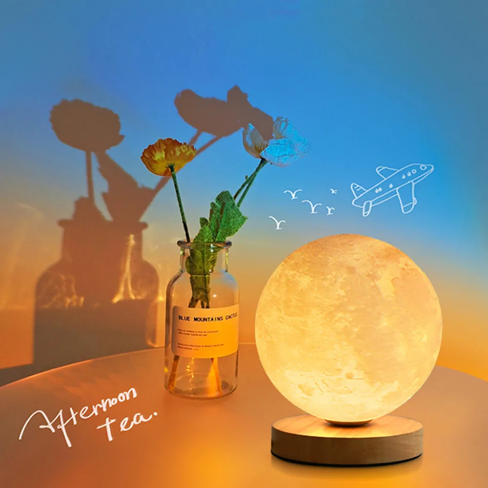 360° Rotation Moon Night Light 3D Atmosphere Bedside Table Lamp Remote Touch Dimming 3 or 16 Colors LED Lights for Kids Gifts