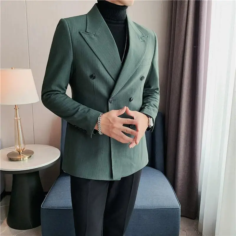 Classic Luxury Striped Men Suit Jacket Fashion Double Breasted Business Office Wedding Tuxedos Male High Quality Slim Fit Blazer