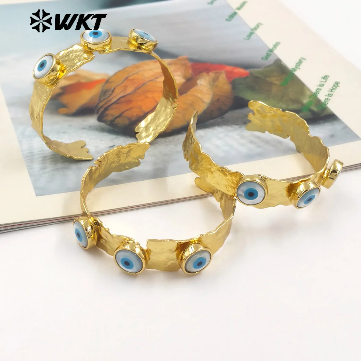 MPB108 WKT New Designer 18K Real Gold Plated Resist Tarnishable Triple 3 Round Turkey Shell Evil Eye Bangle Lovely Jewelry