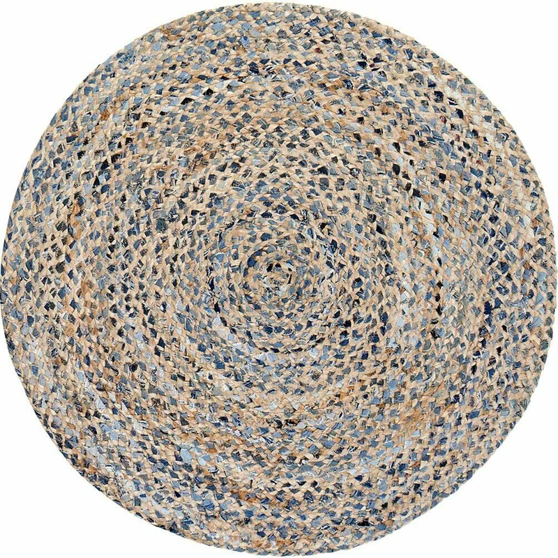 

Rug Round Denim & Jute Natural Style Carpet Reversible Braided Modern Look Rugs Living Room Decoration Home Bedroom Decor