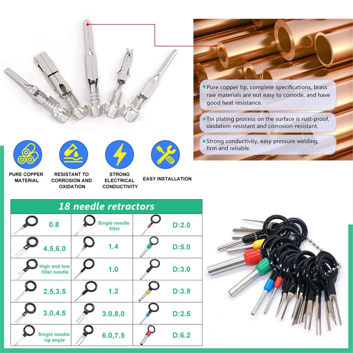High-end 755Pcs Car Electrical Wire Terminal Pins Connector Kit 1/1.5/1.8/2.2/2.8/3.5mm 21Type Connector Pins Terminal Auto