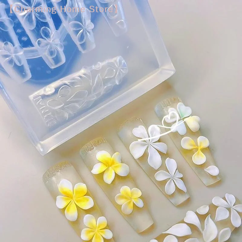 【M】Transparent Silicone Hibiscus Nail Mold, 3D Five-Petal Flower Carving Template for Acrylic DIY Nail Art Decoration