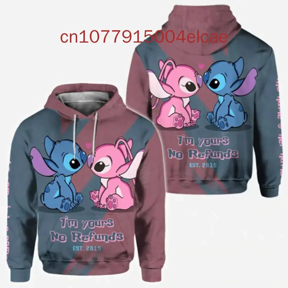 Disney Stitch And Angel Hoodie New Printed Casual Street Harajuku Y2K Men's and Women's Hoods