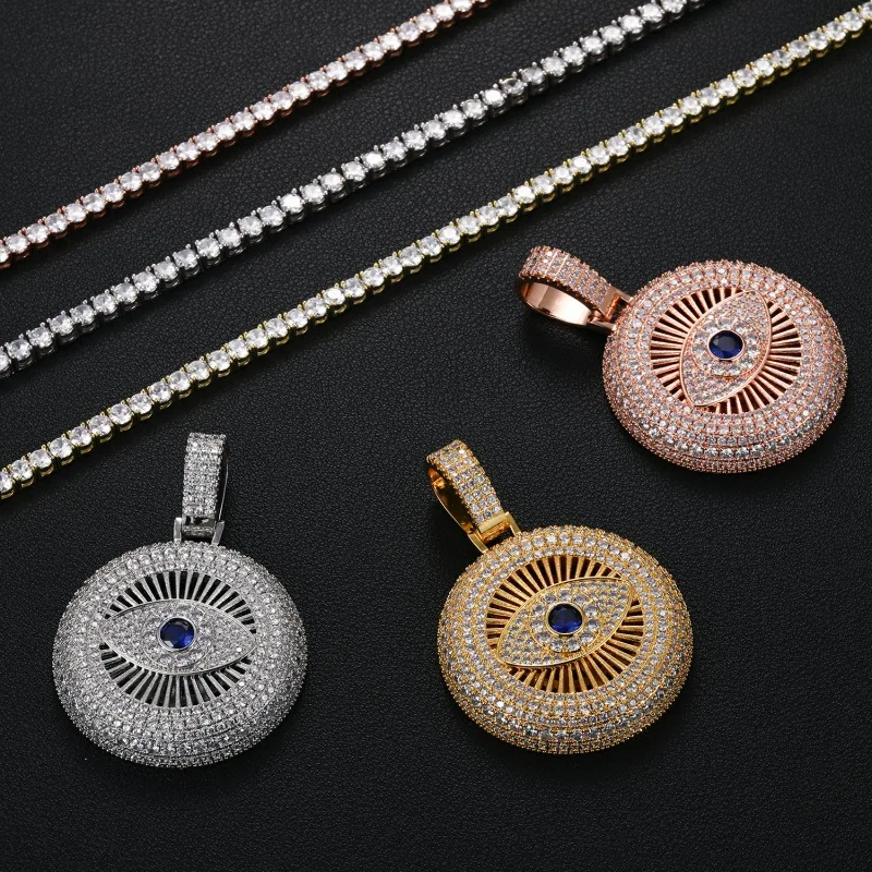 

Хип-хоп 5A CZ Stone Paved Bling Iced Out Evil Eye круглые подвески ожерелье для мужчин женщин унисекс рэпер ювелирные изделия подарок