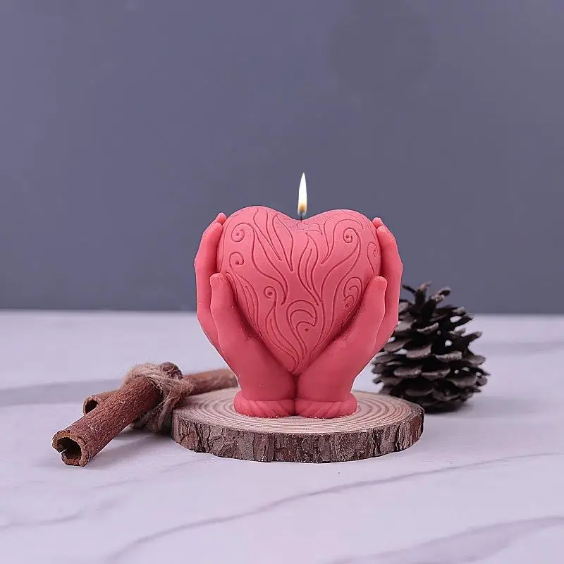 Hand Hold Love Candle Making Tool Relief Pattern Heart Soap Plaster Silicone Mould Wedding Chocolate Decor Valentine's Day Gift