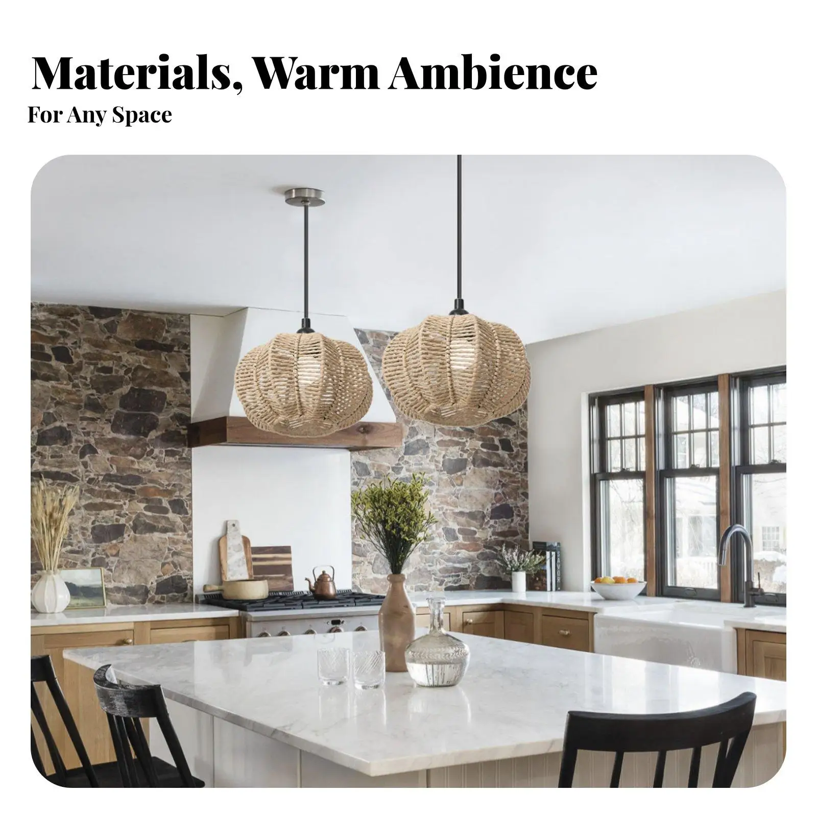 Rustic Paper Rope Shade for E27 Pendant Lamp Farmhouse Boho Ceiling Light Decor Accessory
