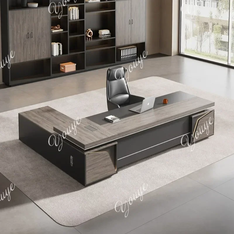 

Light Luxury Vintage Office Desk Organizer L Shaped Mid Century Dark Wood Computer Desks Work Art Bureau Meuble Office Furniture