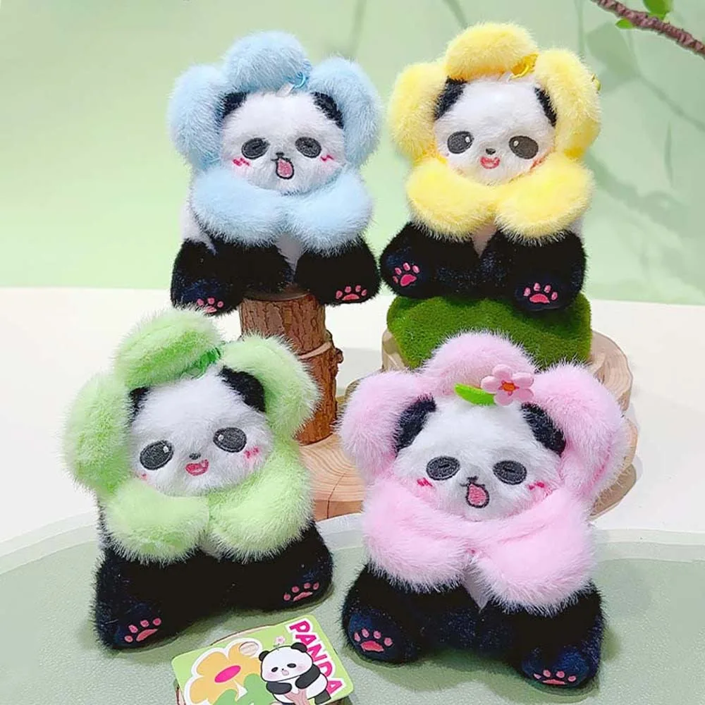 Cartoon Panda Plush Keyring Flower Chinese Style Animal Plush Pendant Huahua Plush Stuffed Panda Plushies Dolls Backpack Decor