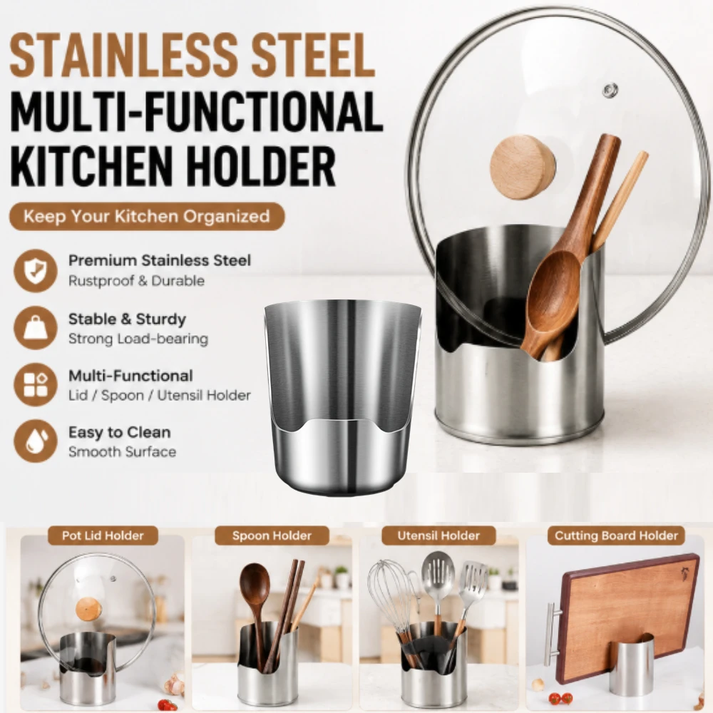 Kitchen Stainless Steel Multi-Functional Storage Rack For Pot Lid, Utensils, Spatula, Cutting Board Holder, Space Save Organizer