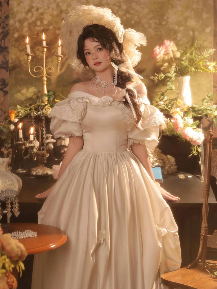 

Элегантное длинное кружевное платье для фотосессий в винтажном дворцовом стиле, создающее атмосферу, для девочек, костюм для фотосъемки