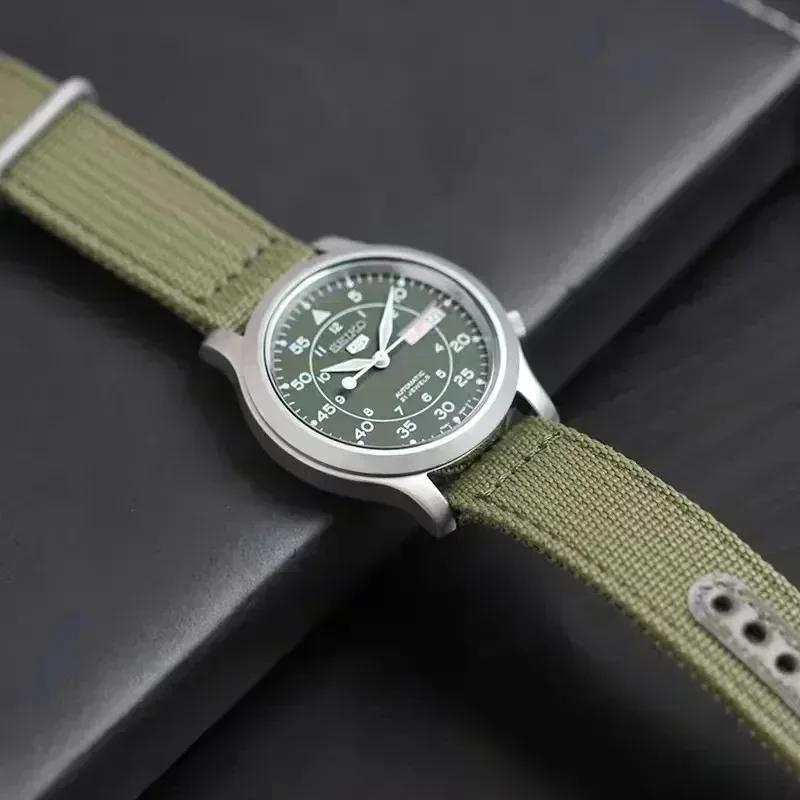 SEIKO Watch 100%Original SNK805 Seiko 5 Series Watches for Men Stainless Steel with Green Canvas Watch Strap Luxury Wristwatches