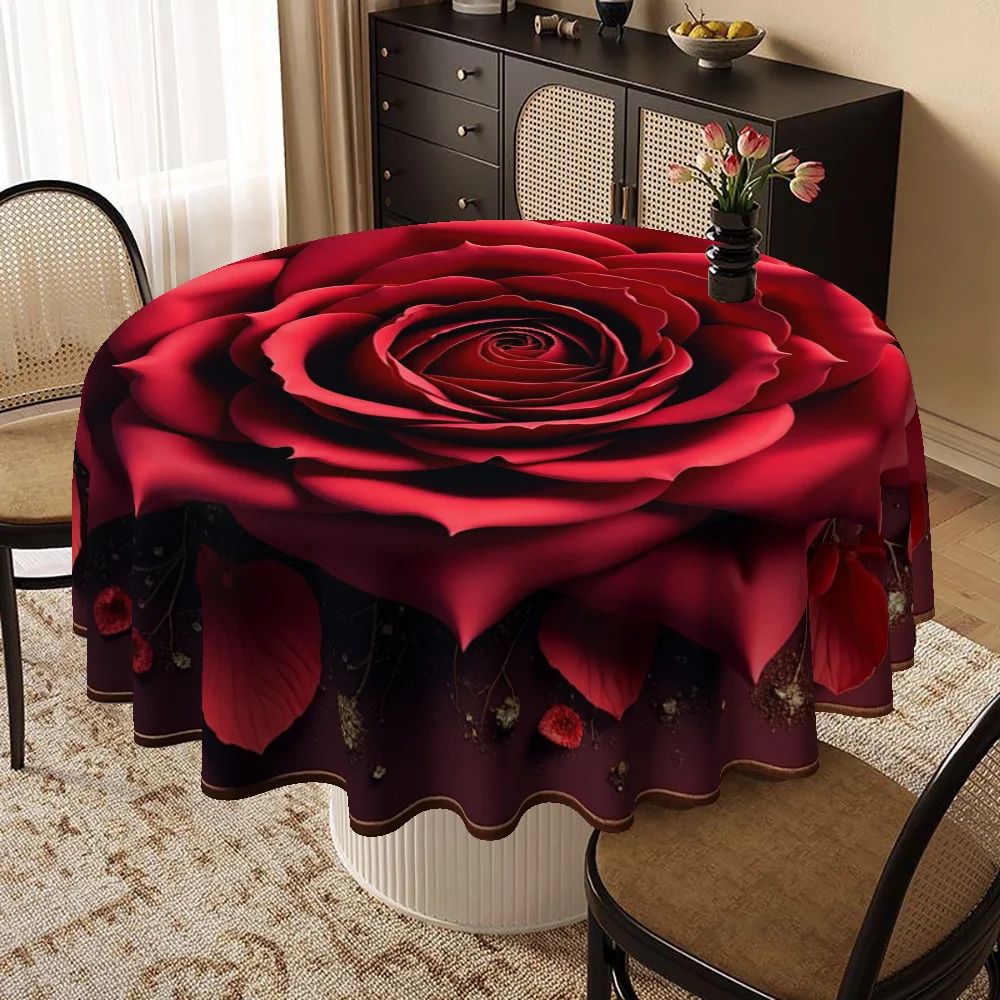 One 2D flat tablecloth, featuring an elegant red rose design, is perfect for home kitchens and dining areas.zyc