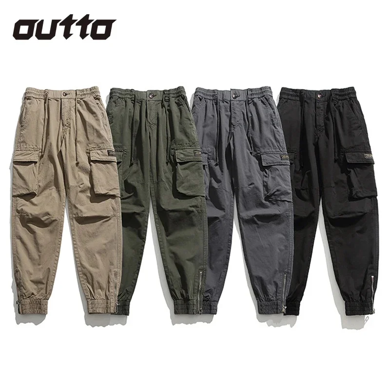 2023 New 97% Cotton Hiking Pants Men Multi-pockets Wear-resistant Breathable Trousers Elastic Hems Outdoor Camping