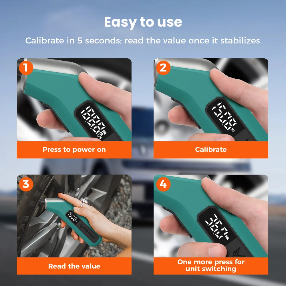 ETENWOLF T300 Digital Tire Pressure Gauge 3-200 PSI  Calibrated to ANSI B40.7 Grade 2A Industrial Tire Gauge 3A Batteries