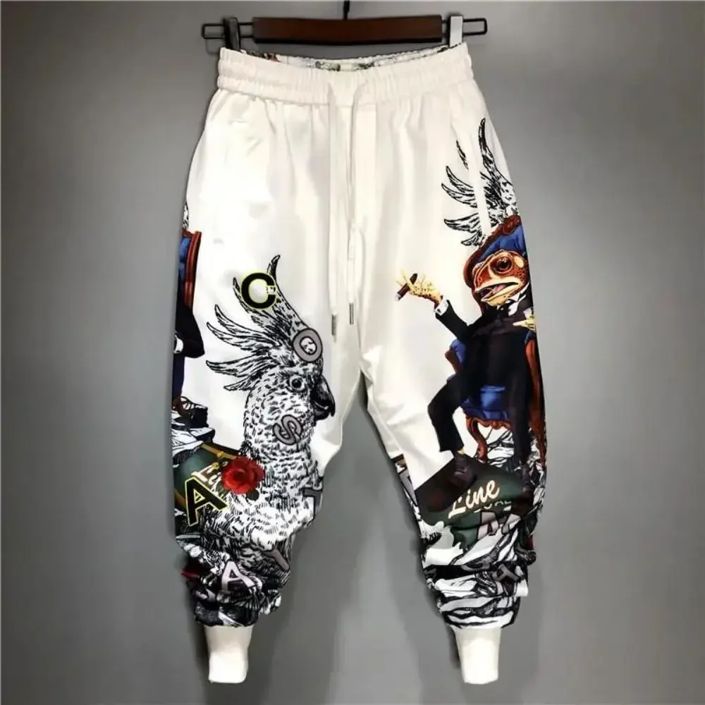 Men Frog Pants Vintage Hip Hop Streetwear Comfortable Lightweight 3D Printed Novelty Trendy Fashion New Stylish Casual Parrot