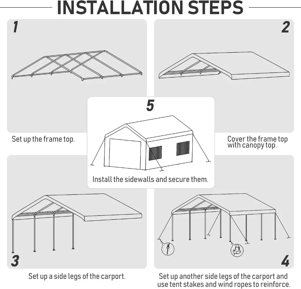 OUTFINE Carport Canopy 12x20 FT Heavy Duty Boat Car Canopy Garage ze zdejmowanymi ściankami bocznymi i zwijanymi wentylowanymi oknami