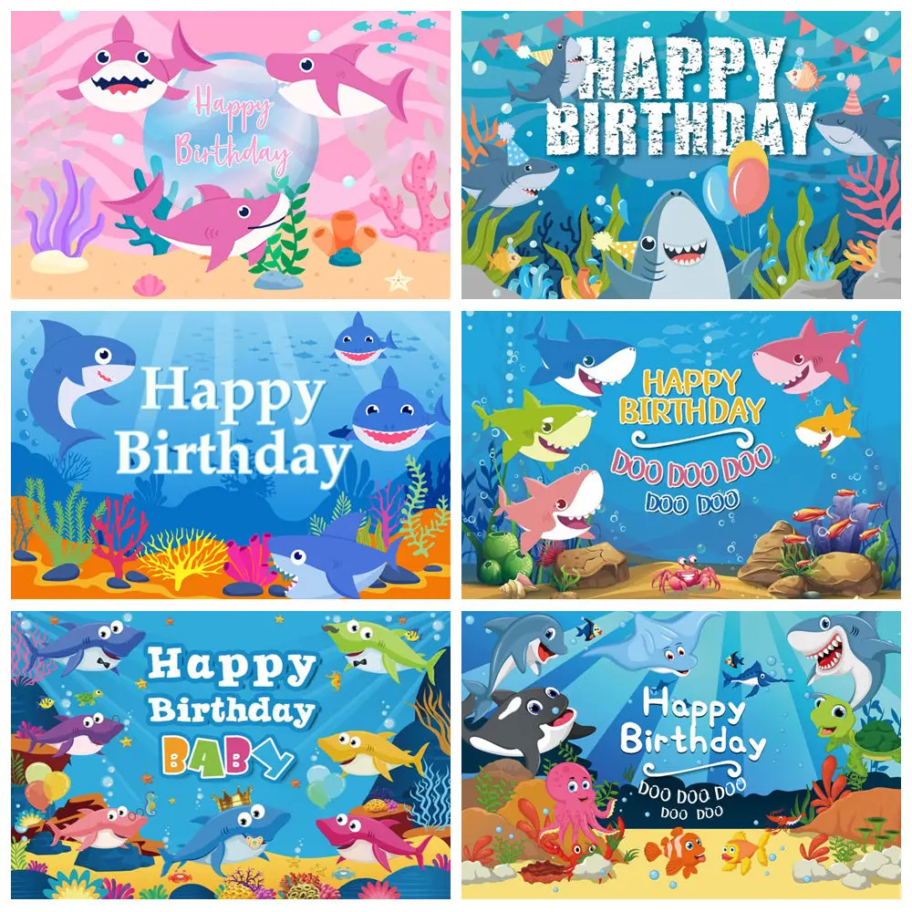 

Newborn Baby Birthday Party Decor Seabed Shark Fish Photography Backdrop Underwater World Dolphin Crab Kids Portrait Background