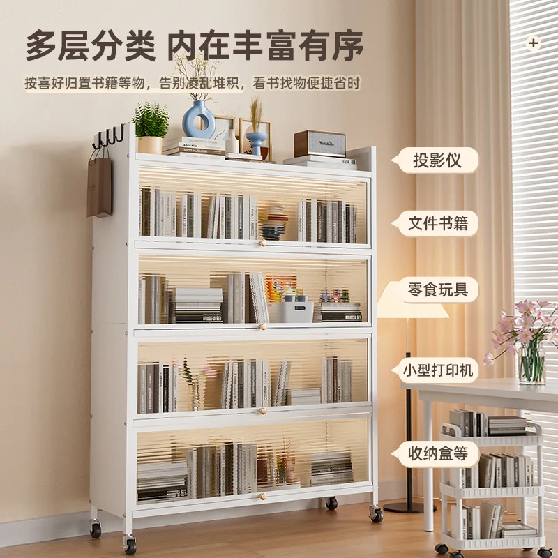 

Dust-proof Steel Wrought Iron Floor Rack Display Cabinet with Door Children's Bookcase Household Living Room Locker