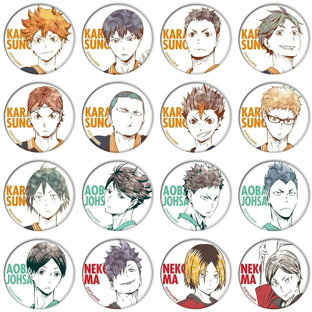

Anime Cool Haikyuu!! Comic Series Tinplate Badge Hinata Shoyo Tobio Kageyama Kozume Kenma Merchandise Backpack Decorations Gift