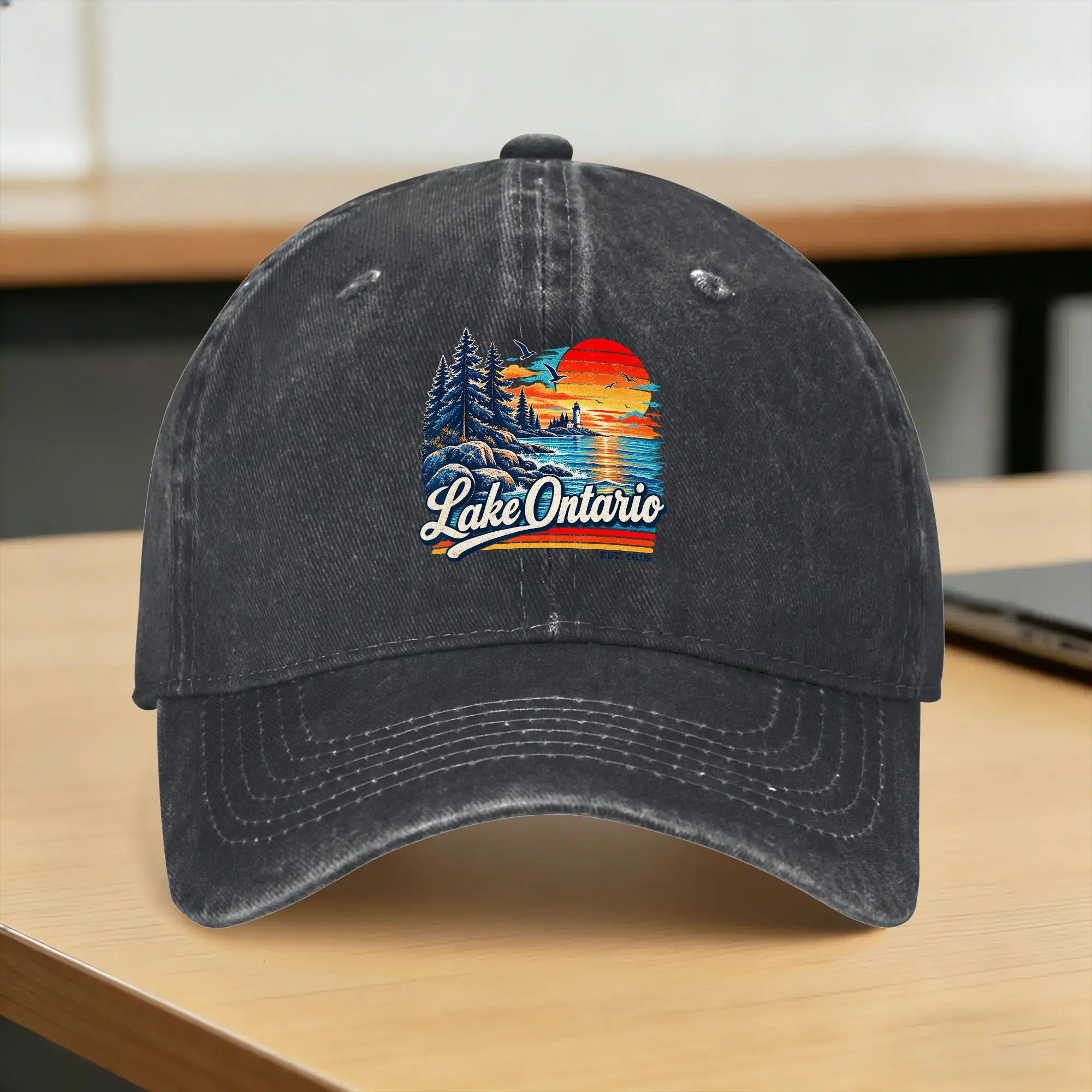 Retro Sunset Lake Ontario Great Lakes Sun Baseball Cap  Women Men Print Trucker Hat Summer Tennis Skate Hot Sale Baseball Caps
