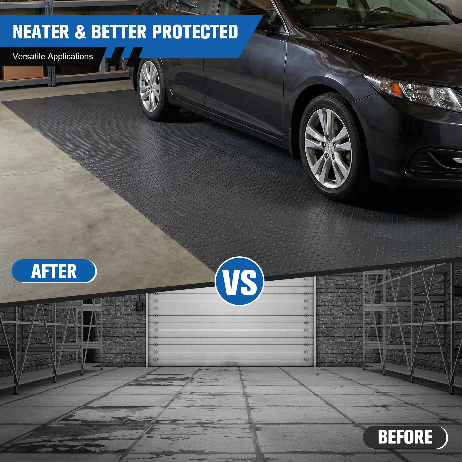 

7.9x21/32.8 FT Garage Floor Mat 2.5mm Garage Shop Parking Mat Diamond Plate PVC for Truck Trailer SUVs Van Golf Cart Motorcycle