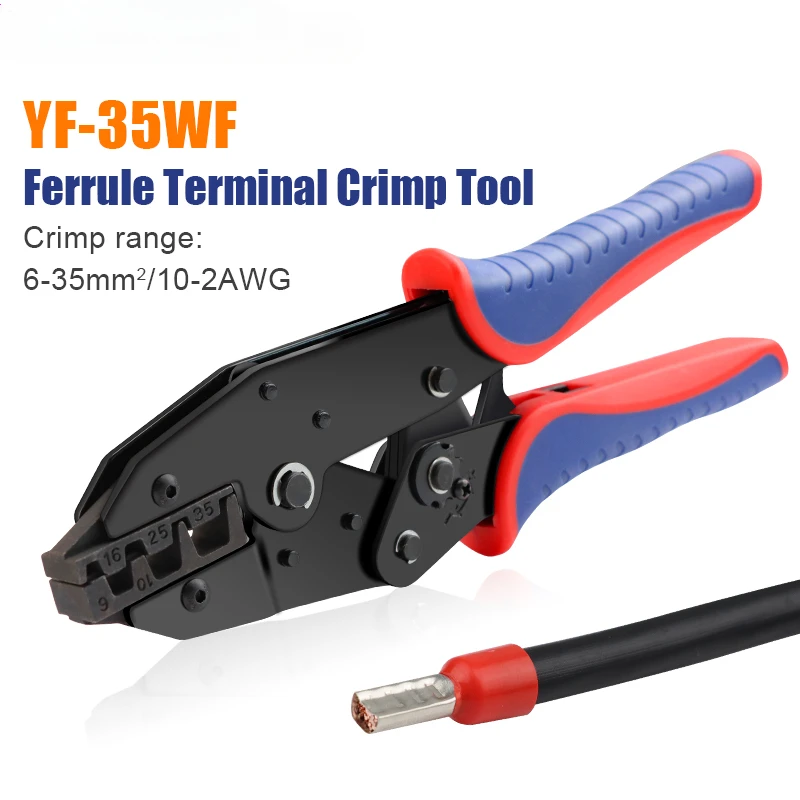 

Crimping Tool for Sleeves Ferrule Terminals - Ratcheting Wire Crimpers - AWG 10-2 (6-35mm²) - Ratchet Terminal Crimper YF-35WF